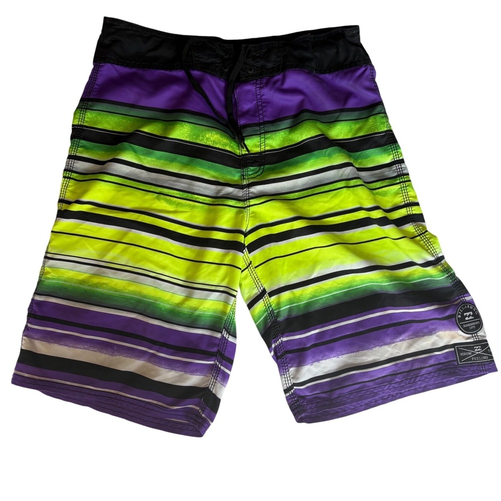 Billabong‎ Striped Board Shorts Men's Size 38 Purple Green Surf Swim Trunks